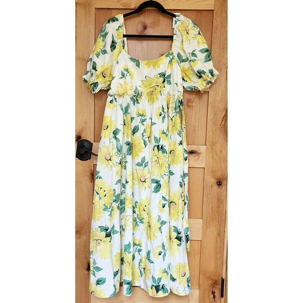 Nobody's Child Sz 10 White Yellow Organic Cotton Floral Maxi Dress Cottagecore